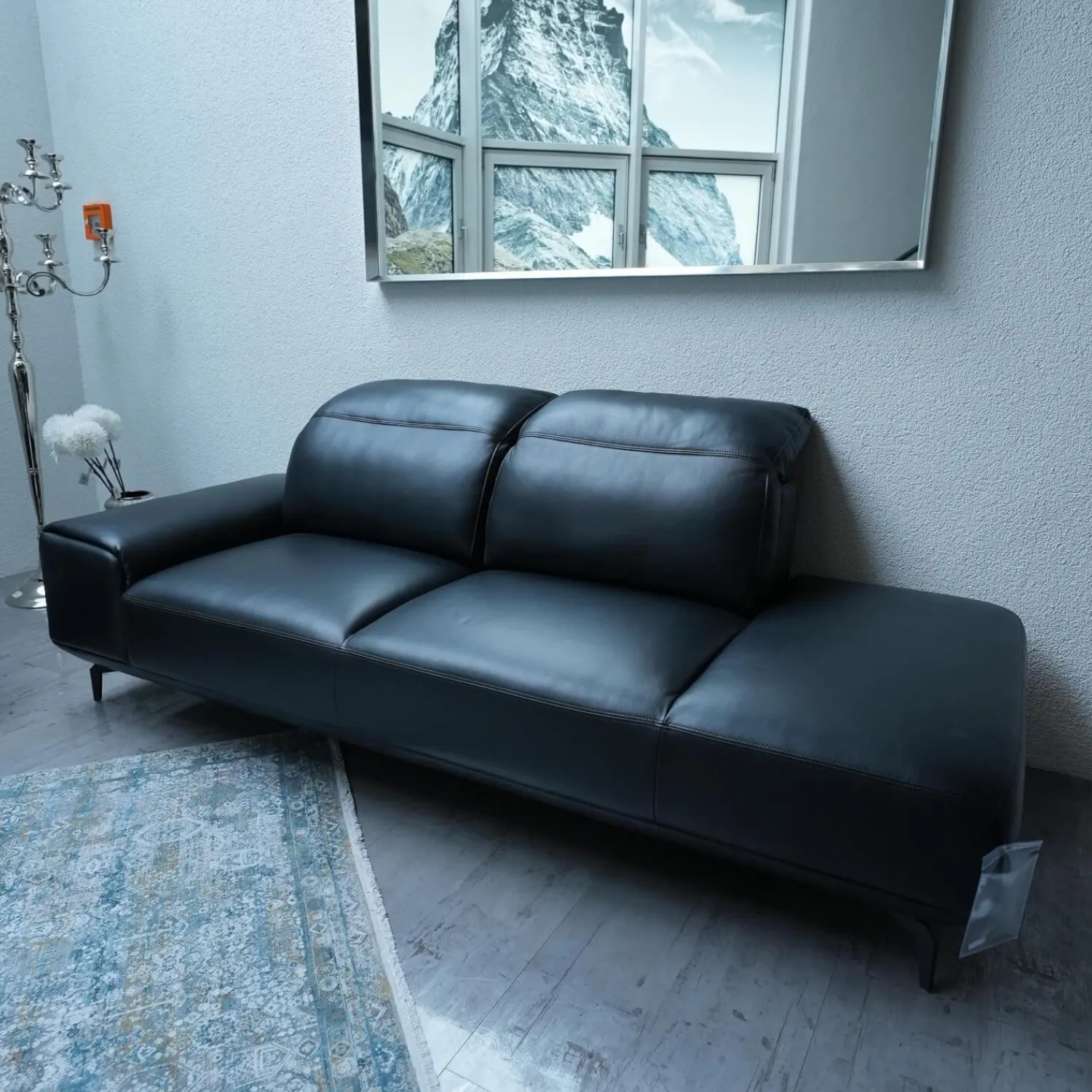 Musterring 2-Sitzer-Sofas|Sofa MR 2490 2-Sitzig Leder Z7399 Nachtschwarz Schwarz LK50 MR Fuß FC3 Metallfuß M99 Schwarz