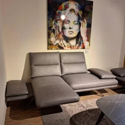 DFM Ecksofas|Sofa No 1 Elias Bezug Leder W10 L30 Grau Füße Chrom