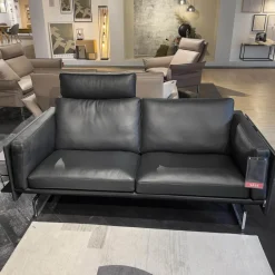 Erpo 2-Sitzer-Sofas|Sofa Panama 400 Bezug Leder K 250 100 Black Schwarz Rohrkufe Hochglanz Mit Kopfstütze