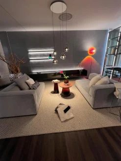 Flexform 2-Sitzer-Sofas|Sofa Perry Stoff Grau 542 Hellgrau Mit Keder Und Kissen