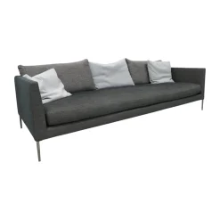 COR 3-Sitzer-Sofas|Sofa Pilotis Stoff 8161 Schwarz Braun Füße Schwarz Chrom Inklusive Rückenkissen