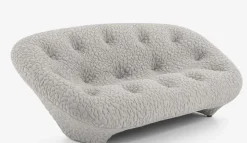 Ligne Roset 2-Sitzer-Sofas|Sofa Ploum Großer 2 Sitzer Hochlehner Stretchstoff Moby FR Sable Grau Gestell Stahlrohr Füße Bezogen