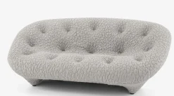 Ligne Roset 2-Sitzer-Sofas|Sofa Ploum Großer 2 Sitzer Hochlehner Stretchstoff Moby FR Sable Grau Gestell Stahlrohr Füße Bezogen