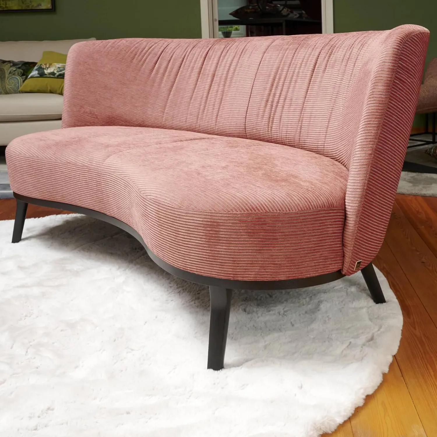 Bielefelder Werkstätten 2-Sitzer-Sofas|Sofa Polo Cocktail Stoff JAB Silas 1030 064 Rosa Gestell Esche Schwarz Gebeizt Mit Hocker