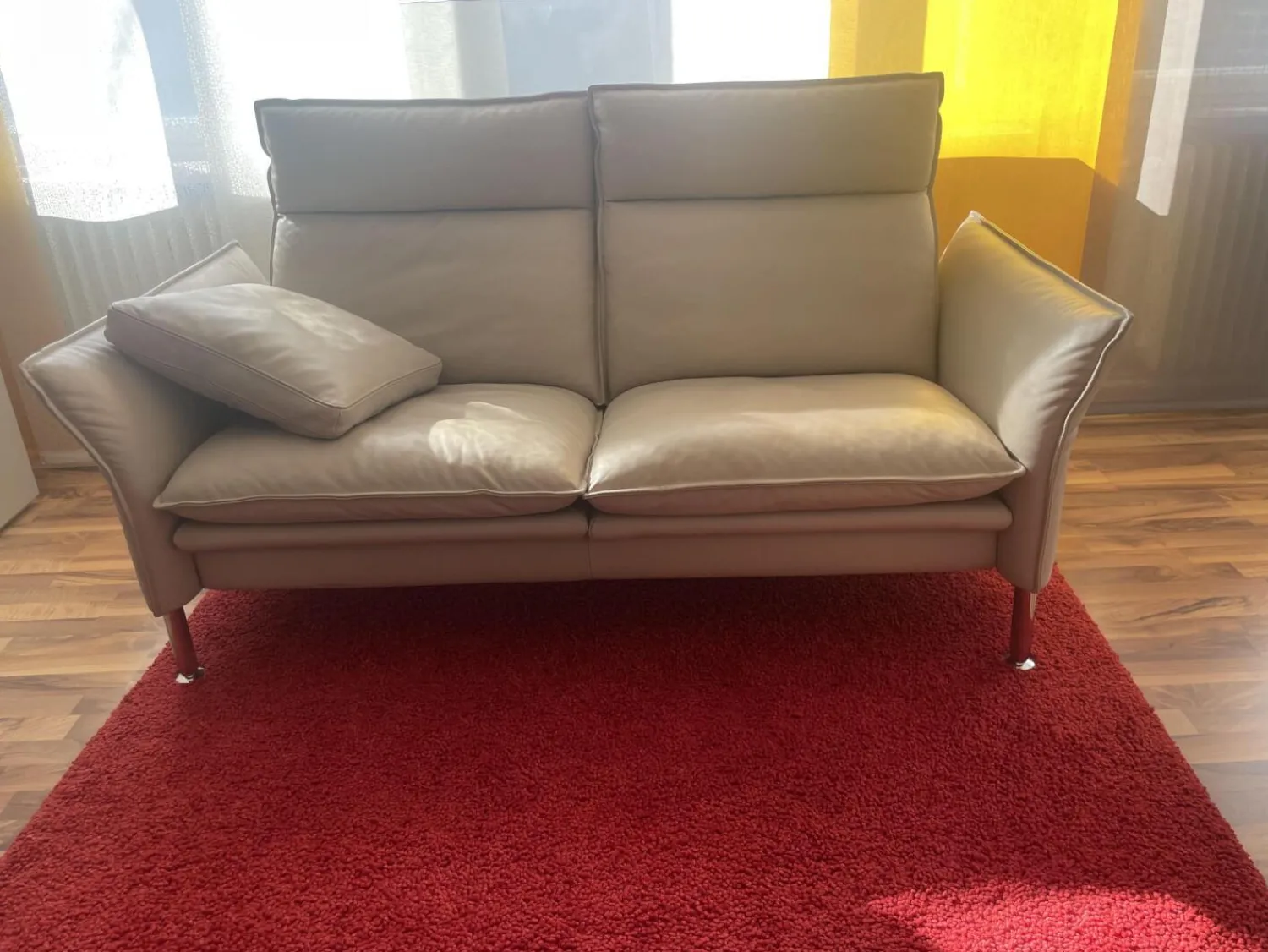 Erpo 2-Sitzer-Sofas|Sofa Porto Leder Pearl 42 Beige Weiß Füße 81 Hochglanz Inklusive Kissen