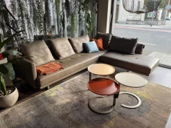 Walter Knoll Ecksofas|Sofa Prime Time Leder Elen Khaki Grün Braun Füße Poliert Mit Schwenkfunktion Und Kissen