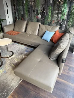 Walter Knoll Ecksofas|Sofa Prime Time Leder Elen Khaki Grün Braun Füße Poliert Mit Schwenkfunktion Und Kissen