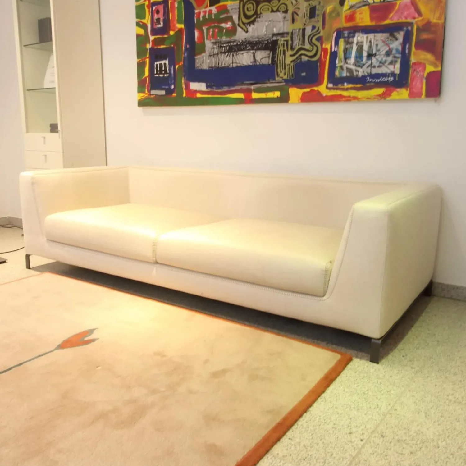 B&B Italia 2-Sitzer-Sofas|Sofa Ray Bezug Stoff Adria Ecru 2521102 Beige Füße Nickel Bronzefarben Lackiert Inklusive Kissen