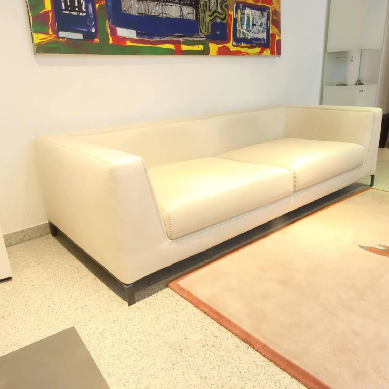 B&B Italia 2-Sitzer-Sofas|Sofa Ray Bezug Stoff Adria Ecru 2521102 Beige Füße Nickel Bronzefarben Lackiert Inklusive Kissen