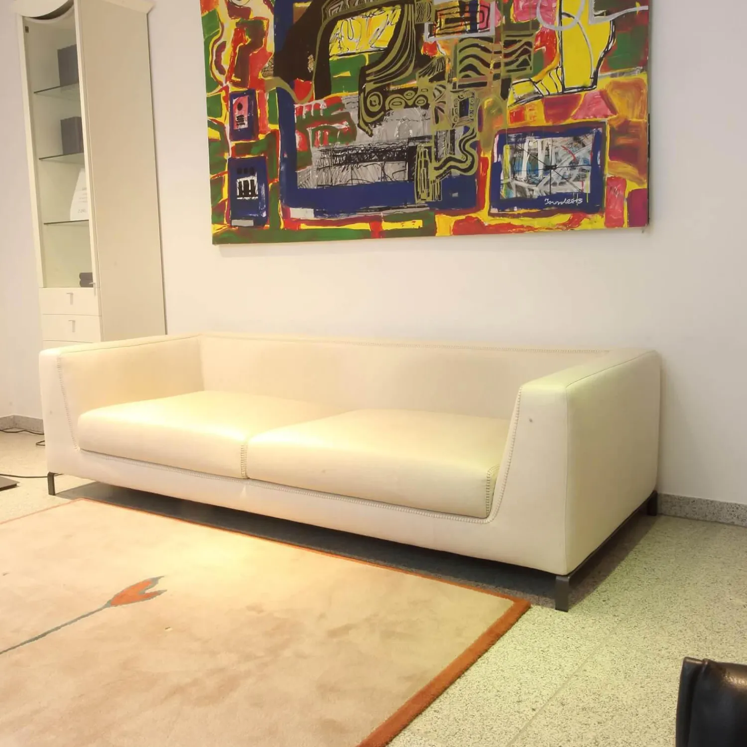 B&B Italia 2-Sitzer-Sofas|Sofa Ray Bezug Stoff Adria Ecru 2521102 Beige Füße Nickel Bronzefarben Lackiert Inklusive Kissen