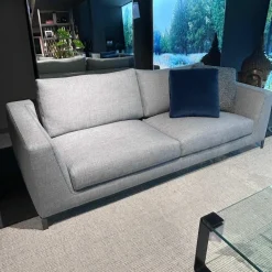 B&B Italia 3-Sitzer-Sofas|Sofa Ray Stoff 2038258 Spora Stein Grau Füße Nickel Bronzefarben Inklusive Kissen