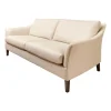 Bielefelder Werkstätten 2-Sitzer-Sofas|Sofa Saloni Leder Normandie Kiesel BW 0140 020 Beige Gestell Eiche Wengefarbig