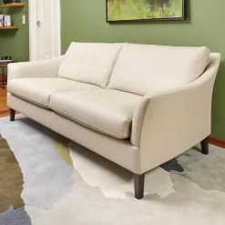 Bielefelder Werkstätten 2-Sitzer-Sofas|Sofa Saloni Leder Normandie Kiesel BW 0140 020 Beige Gestell Eiche Wengefarbig