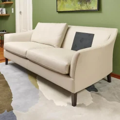 Bielefelder Werkstätten 2-Sitzer-Sofas|Sofa Saloni Leder Normandie Kiesel BW 0140 020 Beige Gestell Eiche Wengefarbig