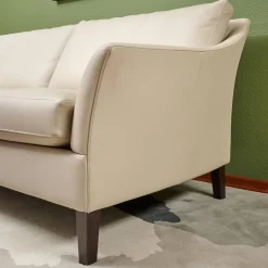 Bielefelder Werkstätten 2-Sitzer-Sofas|Sofa Saloni Leder Normandie Kiesel BW 0140 020 Beige Gestell Eiche Wengefarbig