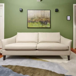 Bielefelder Werkstätten 2-Sitzer-Sofas|Sofa Saloni Leder Normandie Kiesel BW 0140 020 Beige Gestell Eiche Wengefarbig