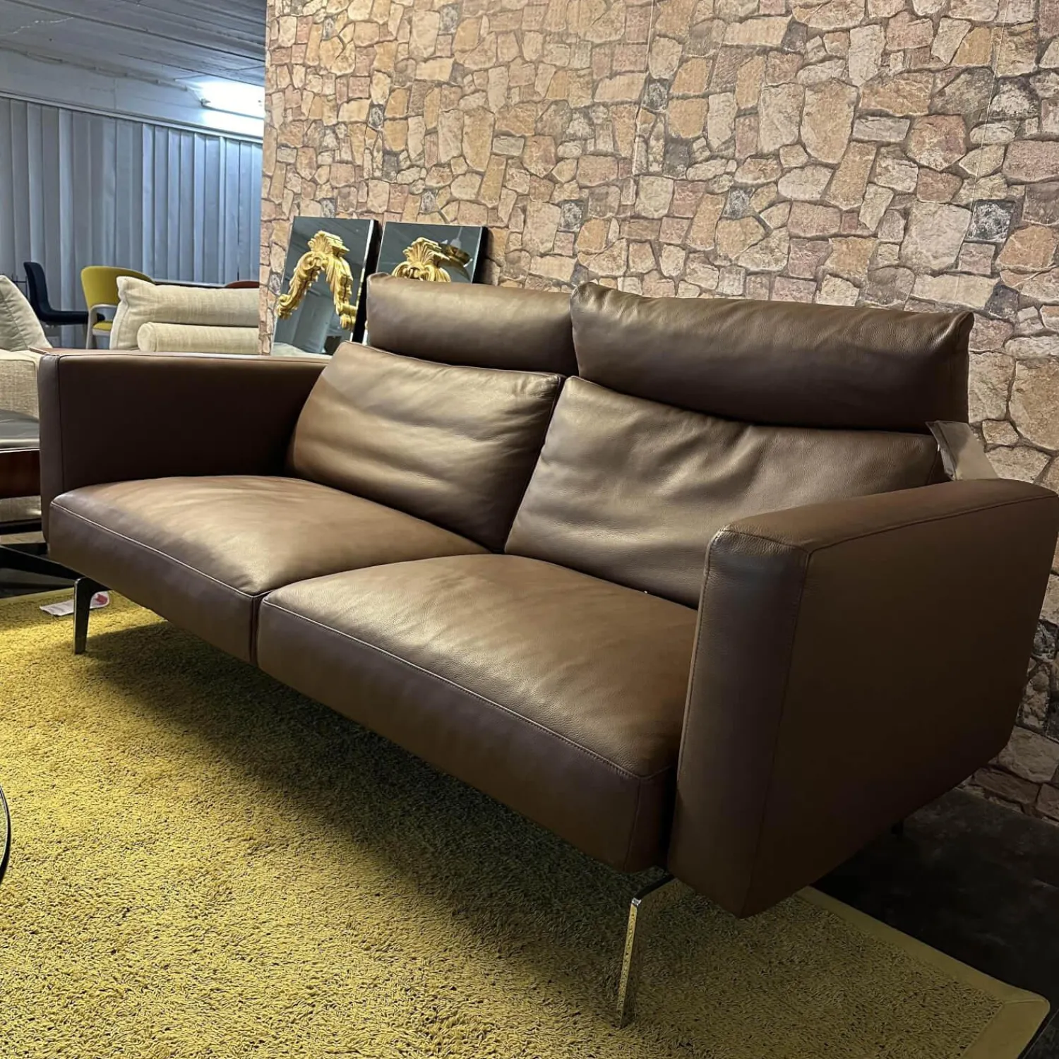 Intertime 2-Sitzer-Sofas|Sofa Smart Bezug Leder Rancho Tobacco Braun Flachstahlfuß Chrom Glanz Mit Schwenkbaren Armteilen