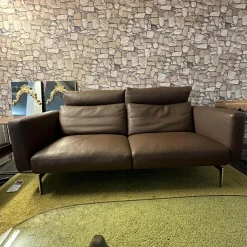 Intertime 2-Sitzer-Sofas|Sofa Smart Bezug Leder Rancho Tobacco Braun Flachstahlfuß Chrom Glanz Mit Schwenkbaren Armteilen