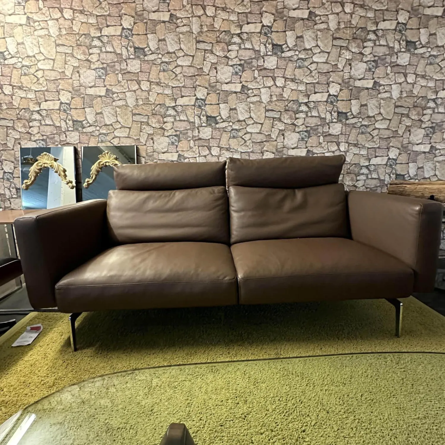 Intertime 2-Sitzer-Sofas|Sofa Smart Bezug Leder Rancho Tobacco Braun Flachstahlfuß Chrom Glanz Mit Schwenkbaren Armteilen