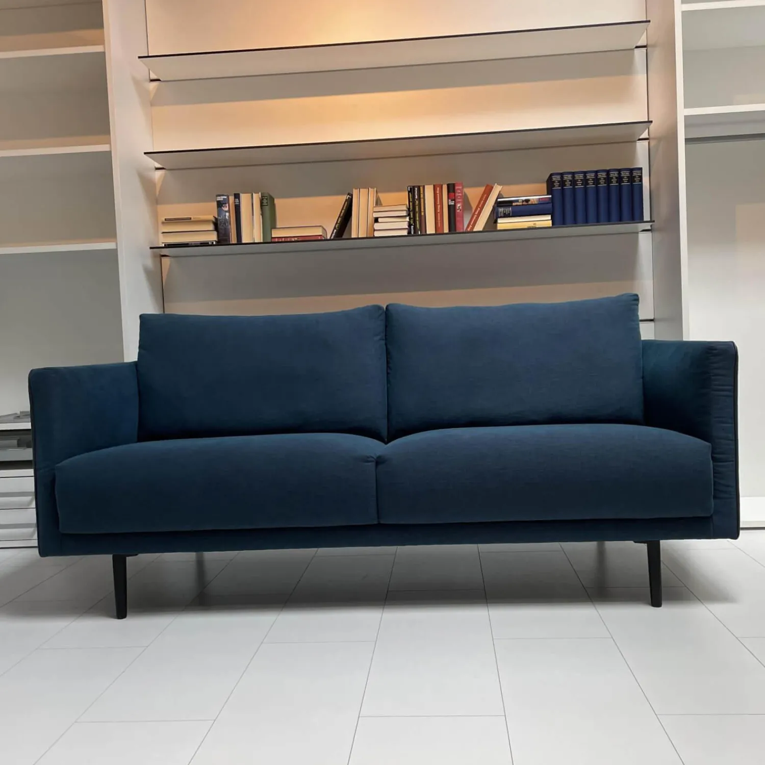 freistil Rolf Benz 2-Sitzer-Sofas|Sofa Sob 133/202 Stoff 4097 Grünblau Stahlfuß Massiv Schwarz