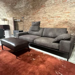 Bielefelder Werkstätten 2-Sitzer-Sofas|Sofa Spirit Stoff Carlucci True Soul 1570 024 Grau Blende Leder Provence Negro Schwarz Metallfuß Bronze Schwarz Mit Hocker