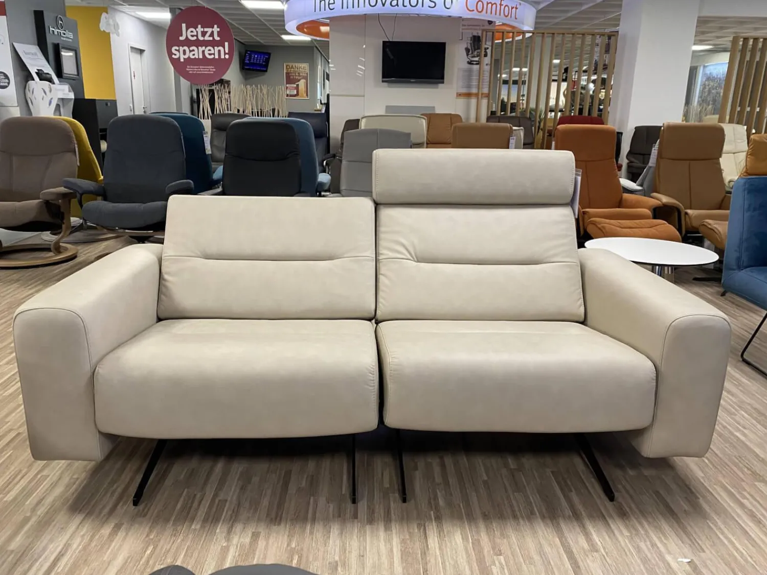 Stressless 2-Sitzer-Sofas|Sofa Stella 2-Sitzer Leder Paloma Fog Beige Armlehne S1 Breit Stahlkufe Schwarz Matt