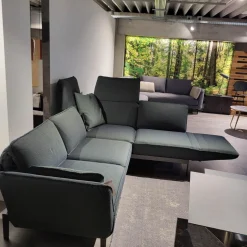 Rolf Benz Ecksofas|Sofa Stoff 24 516 Flaschengrün Grün Grau Gestell Stahl Feinstruktur RAL 7022 Umbragrau Pulverbeschichtet Matt