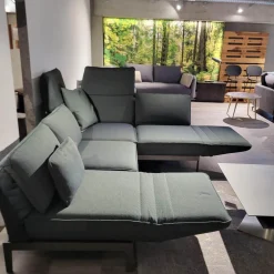 Rolf Benz Ecksofas|Sofa Stoff 24 516 Flaschengrün Grün Grau Gestell Stahl Feinstruktur RAL 7022 Umbragrau Pulverbeschichtet Matt