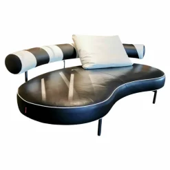 Flexform 2-Sitzer-Sofas|Sofa Supermax Leder Pelle N412 Schwarz Rückenlehne Schwarz Weiß Gestell Metall Brüniert