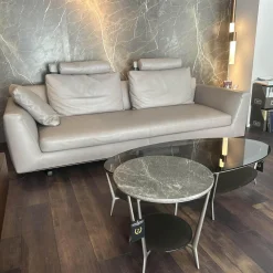 Walter Knoll 2-Sitzer-Sofas|Sofa Tama Living Leder Elen Taupe 1406 Beige Gestell Eiche Geflammt Inklusive Kissen