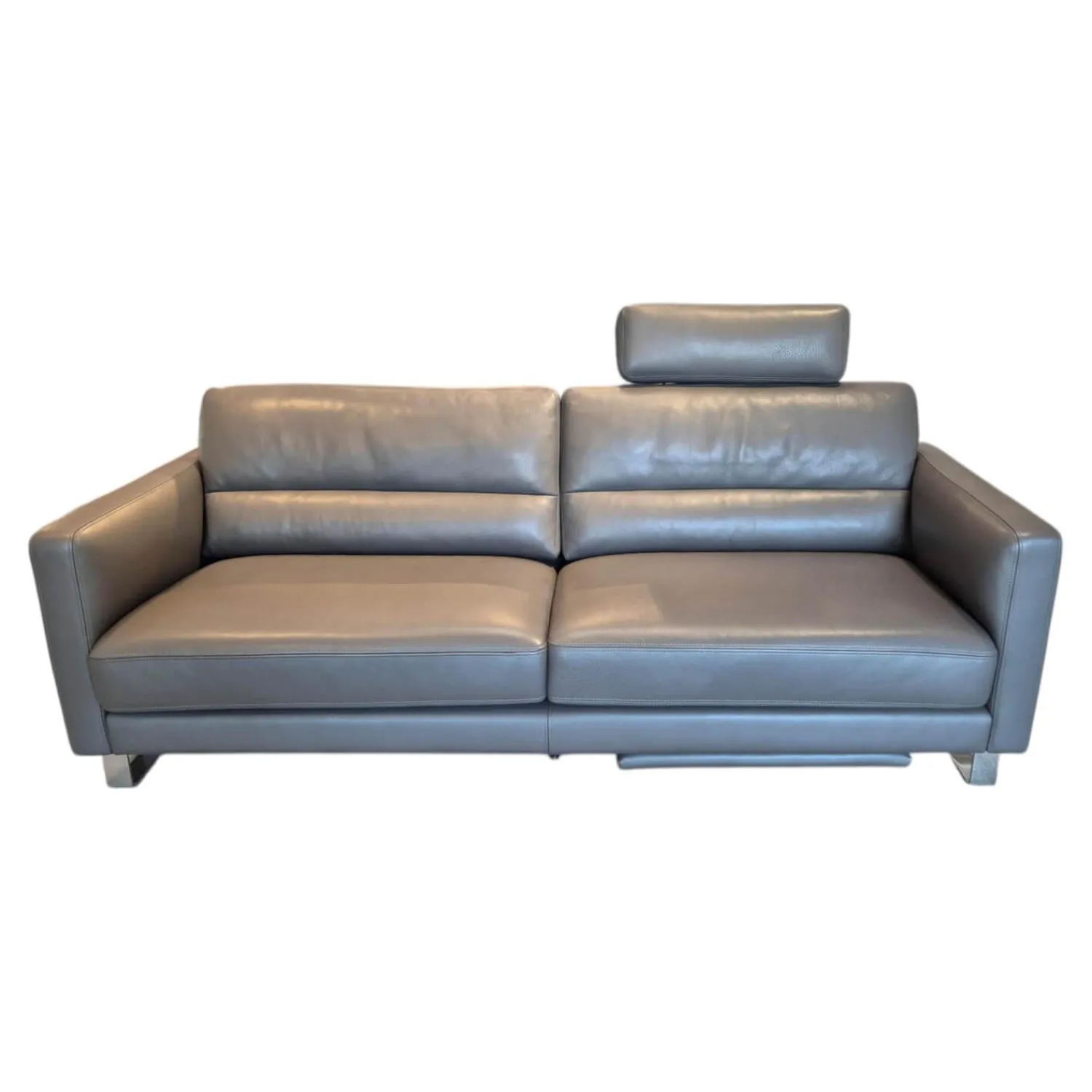 Violetta 2-Sitzer-Sofas|Sofa Tino Leder 80 Nachtgrau mit Kopfstütze und Fußteil