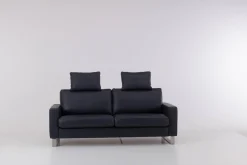 Werther 2-Sitzer-Sofas|Sofa Variation 108 Leder L7060C Dunkelblau Füße Edelstahlkufen Silber Inklusive Kopfteilkissen