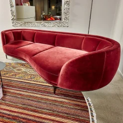 Wittmann 3-Sitzer-Sofas|Sofa Vuelta Lounge Bezug Stoff Velvet Bordeaux Rot Füße Bronze