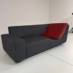 Werther 3-Sitzer-Sofas|Sofa Wave Bezug Stoff U2952G Grau Schwarz Einlegekissen Leder L9999B Rot Füße Buche Schwarz