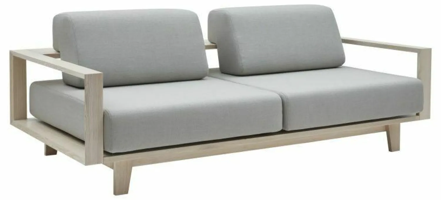 Softline Schlafsofas|Sofa Wood Stoff Vision 457 Silbergrau Rahmen Esche Natur Lackiert