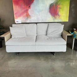 Poltrona Frau 2-Sitzer-Sofas|Sofa Zweisitzer Grantorino Stoff Col. Tess Bouce Sabbia Grau Leder Saddle Beige