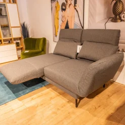 freistil Rolf Benz 2-Sitzer-Sofas|Sofabank Liege 140 Stoff 3041 Zeltgrau Winkelfuß Schwarz Mit Klappbaren Armteilen