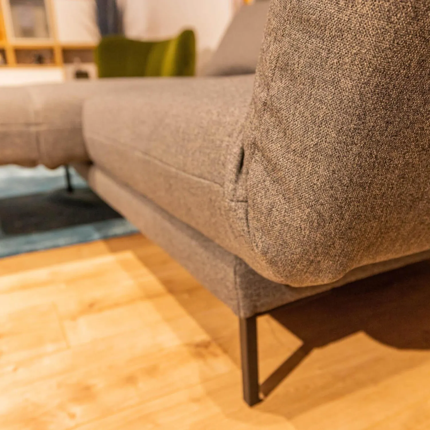 freistil Rolf Benz 2-Sitzer-Sofas|Sofabank Liege 140 Stoff 3041 Zeltgrau Winkelfuß Schwarz Mit Klappbaren Armteilen