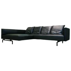 Walter Knoll Ecksofas|Sofaecke Muud C21 Leder Ascot Black Schwarz Kufen Matt Pulverbeschichtet Schwarz