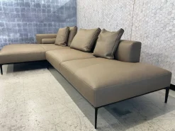 Walter Knoll Ecksofas|Sofagruppe Jaan Living 783 Leder Safari 1372 Clay Braun Grau Gestell Aluminium Schwarz Hochglanz Beschichtet Mit Kissen