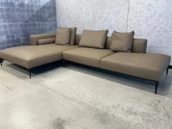 Walter Knoll Ecksofas|Sofagruppe Jaan Living 783 Leder Safari 1372 Clay Braun Grau Gestell Aluminium Schwarz Hochglanz Beschichtet Mit Kissen