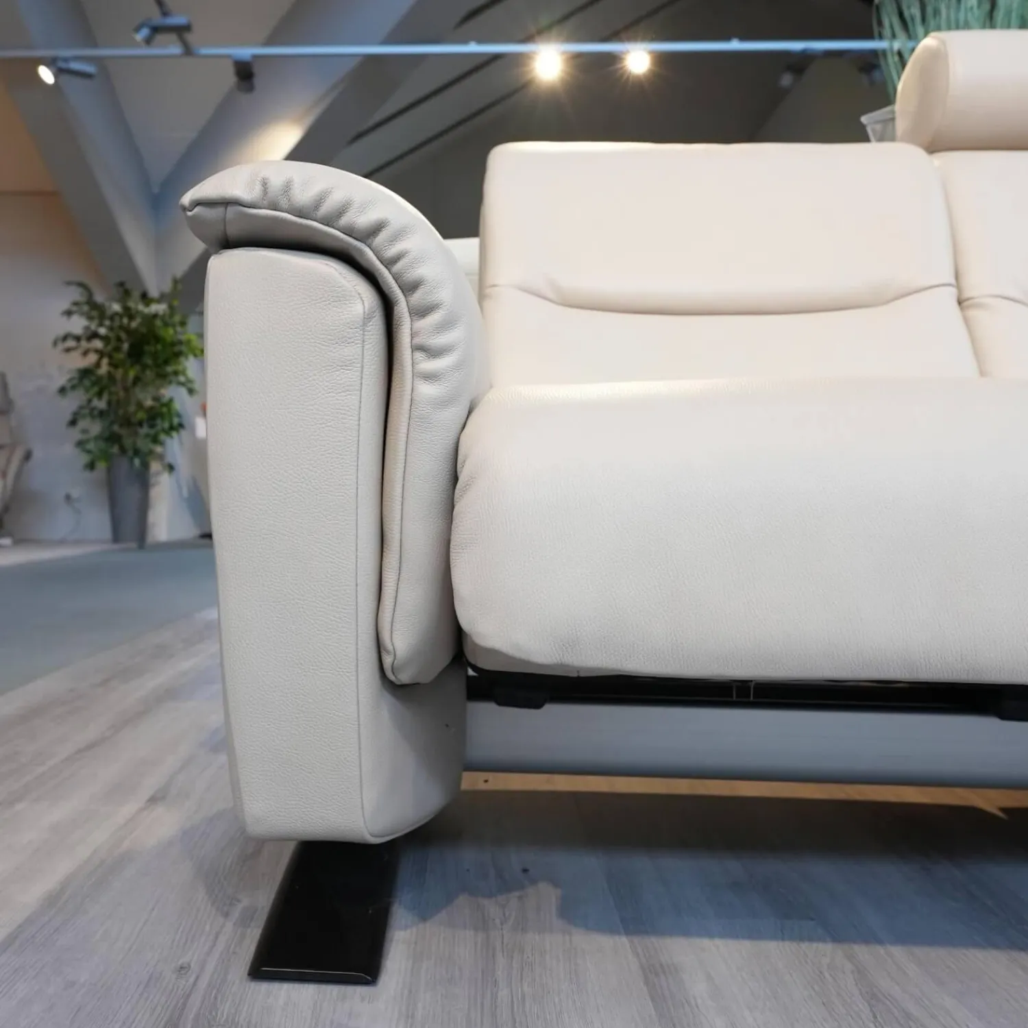 Stressless Polstergruppen|Sofagruppe Panorama Leder Cori Fog Grau Beige Holbogen Wenge Mit Balance Adapt Und Nackenkissen