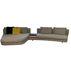 Walter Knoll Wohnlandschaften|Ecksofas|Sofagruppe Tama Living 822 Stoff Puro Mineral Grau Braun Kufen Nussbaum Geölt Inklusive Tischplatte Und Kissen