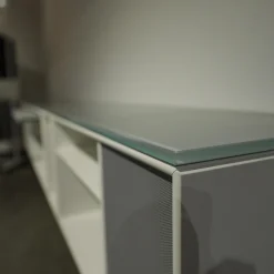 Montana Wohnwände & Tv-Lowboards|Sound Unit Lack Matt Weiß Frontfarbe Fjord Mit Abdeckplatte Glas