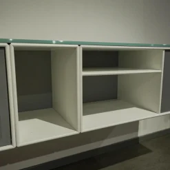 Montana Wohnwände & Tv-Lowboards|Sound Unit Lack Matt Weiß Frontfarbe Fjord Mit Abdeckplatte Glas