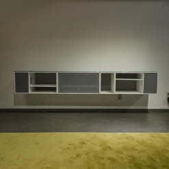 Montana Wohnwände & Tv-Lowboards|Sound Unit Lack Matt Weiß Frontfarbe Fjord Mit Abdeckplatte Glas