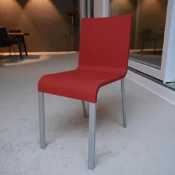 Vitra Einzelstühle|Stuhl 03 Sitzschalenfarbe Signalrot Untergestell Pulverbeschichtet Silber Glatt