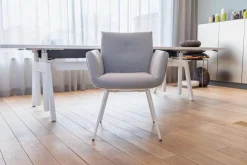 COR Einzelstühle|Stuhl Alvo Stoff 9574 Weiß Grau Schale Kunststoff Weiß Gestell Metall Schneeweiß Pulverbeschichtet