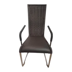 Tecta Einzelstühle|Stuhl D26i Armlehner Bezug Leder 1 Anthrazit Geflecht Anthrazit Gestell Verchromt Mit Filzgleitern