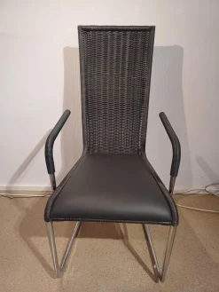 Tecta Einzelstühle|Stuhl D26i Armlehner Bezug Leder 1 Anthrazit Geflecht Anthrazit Gestell Verchromt Mit Filzgleitern